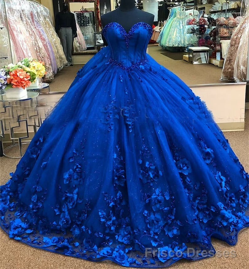 Royal Blue Ball Gown Quinceanera Dress With 3D Flowers Main image
