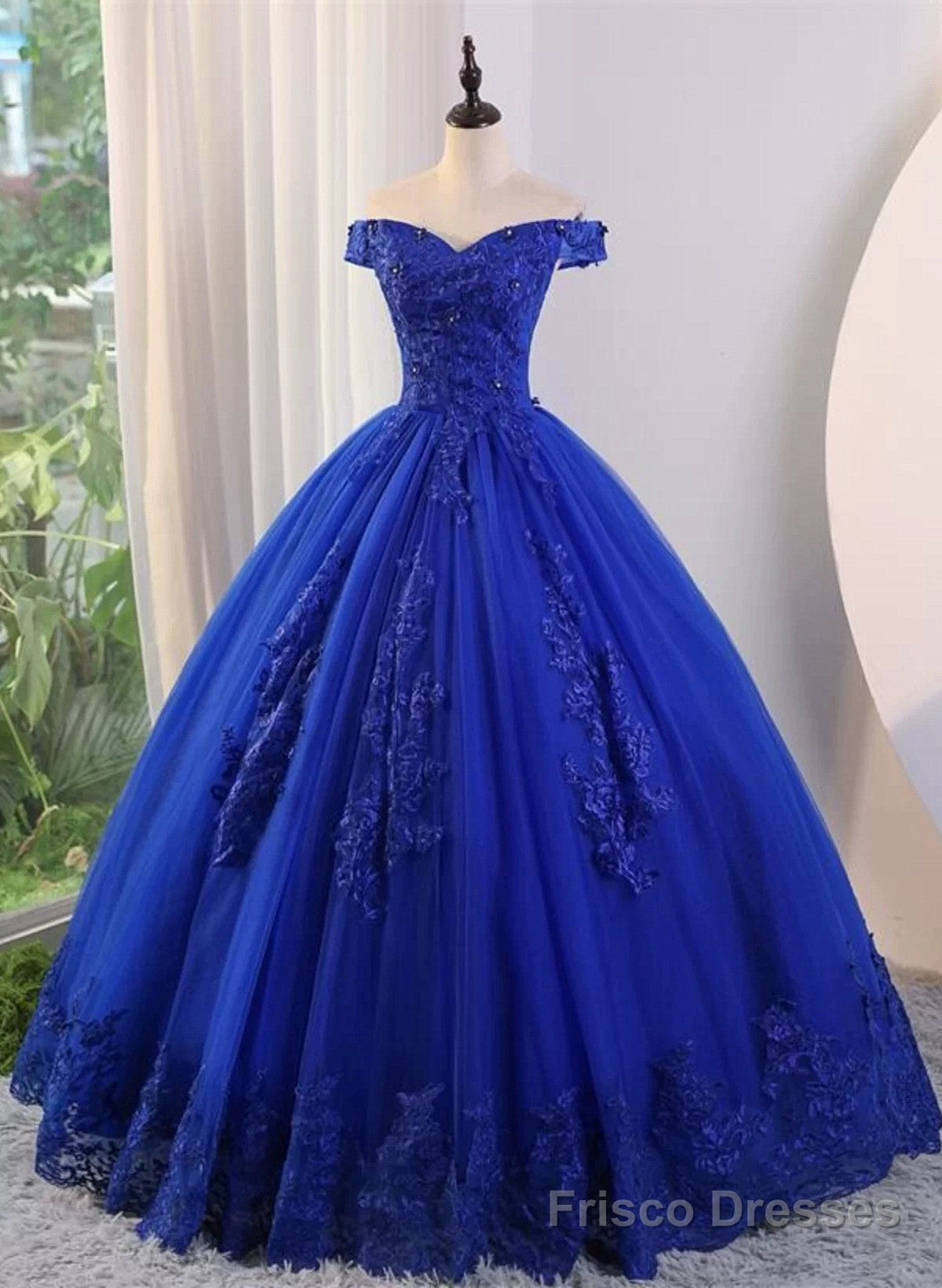 Royal Blue Ball Gown Tulle with Lace Applique Prom Dress,Royal Blue Sweetheart 16 Dress Main image