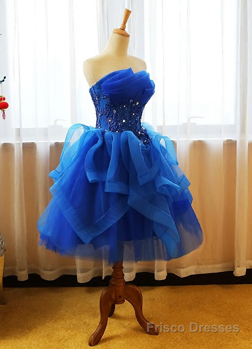 Royal Blue Knee Length Party Dress with Applique, Short Prom Dress – Frisco Dresses