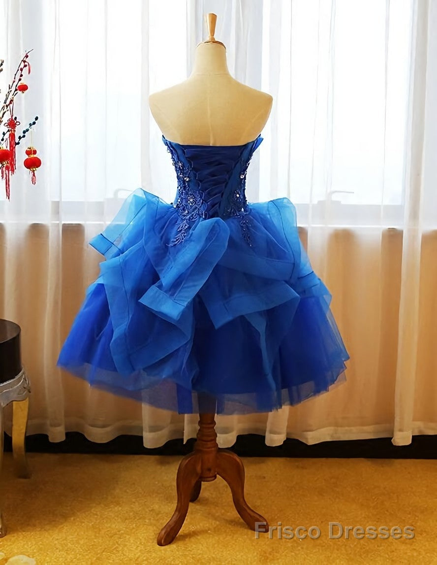 Royal Blue Knee Length Party Dress with Applique, Short Prom Dress Frisco Dresses Royal Blue Knee Length Party Dress with Applique, Short Prom Dress Frisco Dresses