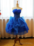 Royal Blue Knee Length Party Dress with Applique, Short Prom Dress