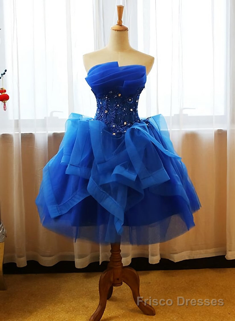 Royal Blue Knee Length Party Dress with Applique, Short Prom Dress – Frisco  Dresses