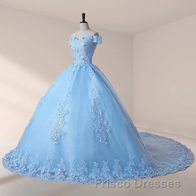 Royal Blue Lace Off the Shoulder Quinceanera Dress with Flowers