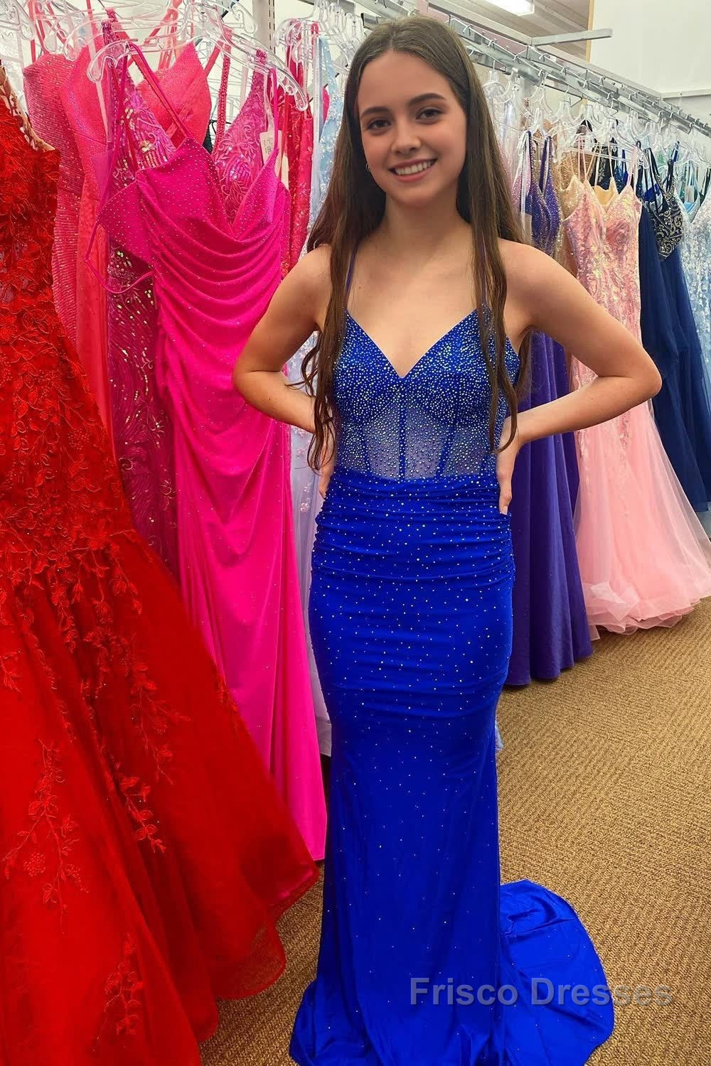 Royal Blue Lace-Up Back Beading Prom Dress Main image