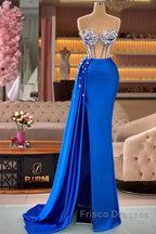 Royal Blue Mermaid Beading See Through Formal Prom Dress