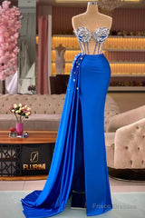 Royal Blue Mermaid Beading See Through Prom Dress