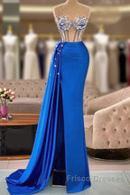 Royal Blue Mermaid Beading See Through Formal Prom Dress