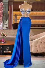 Royal Blue Mermaid Beading See Through Prom Dress