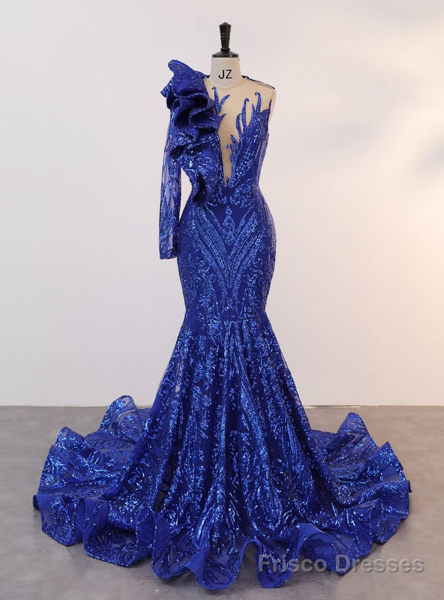 Royal Blue Mermaid Sequins One Shoulder Prom Dress Main image