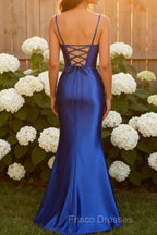 Royal Blue Mermaid Spaghetti Straps Long Prom Dress With Slit
