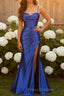 Royal Blue Mermaid Spaghetti Straps Long Prom Dress With Slit