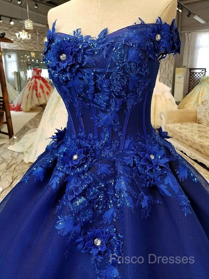 Royal Blue Off-The-Shoulder Formal Dress, Appliques Formal Prom Dress Secondary image