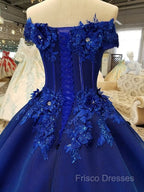Royal Blue Off-The-Shoulder Formal Dress, Appliques Formal Prom Dress