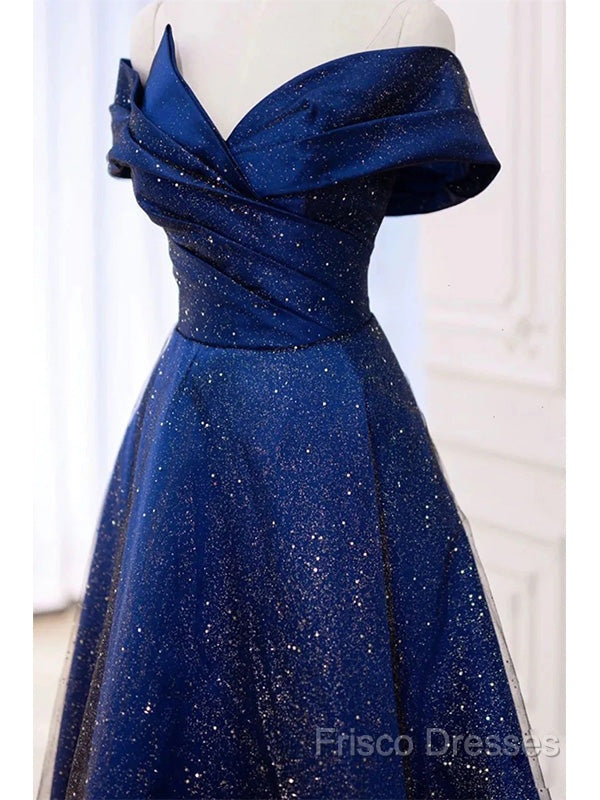 Royal Blue Off The Shoulder V-Neck Long Formal Prom Dress Formal Dress,
