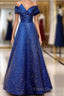 Royal Blue Off The Shoulder V-Neck Long Formal Prom Dress Formal Dress,