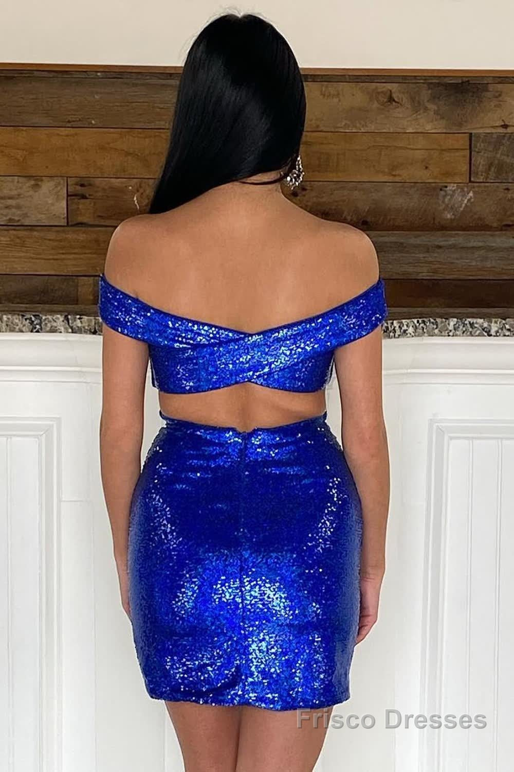 Royal Blue Open Back Sequins Tight Hoco Dress Secondary image
