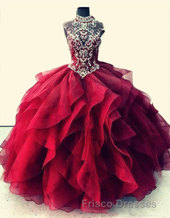 Royal Blue Organza High Neck Quinceanera Dress Burgundy Formal Prom Dress Secondary image