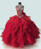 Royal Blue Organza High Neck Quinceanera Dress Burgundy Formal Prom Dress