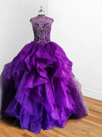 Royal Blue Organza High Neck Quinceanera Dress Burgundy Formal Prom Dress