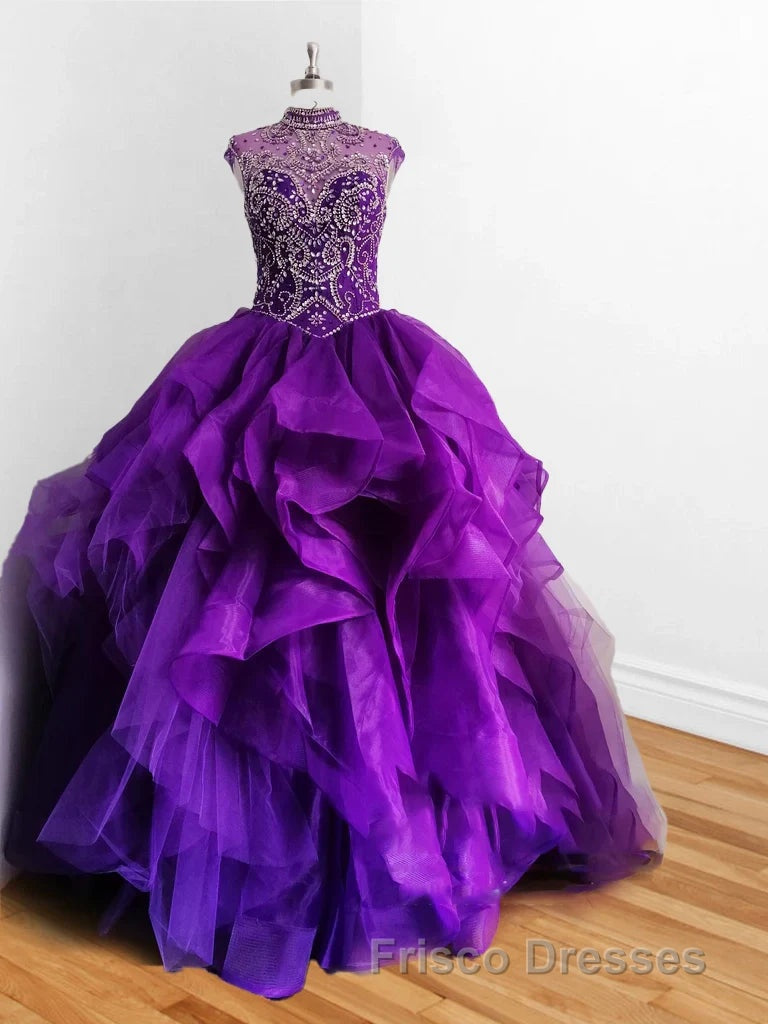 Royal Blue Organza High Neck Quinceanera Dress Burgundy Formal Prom Dress