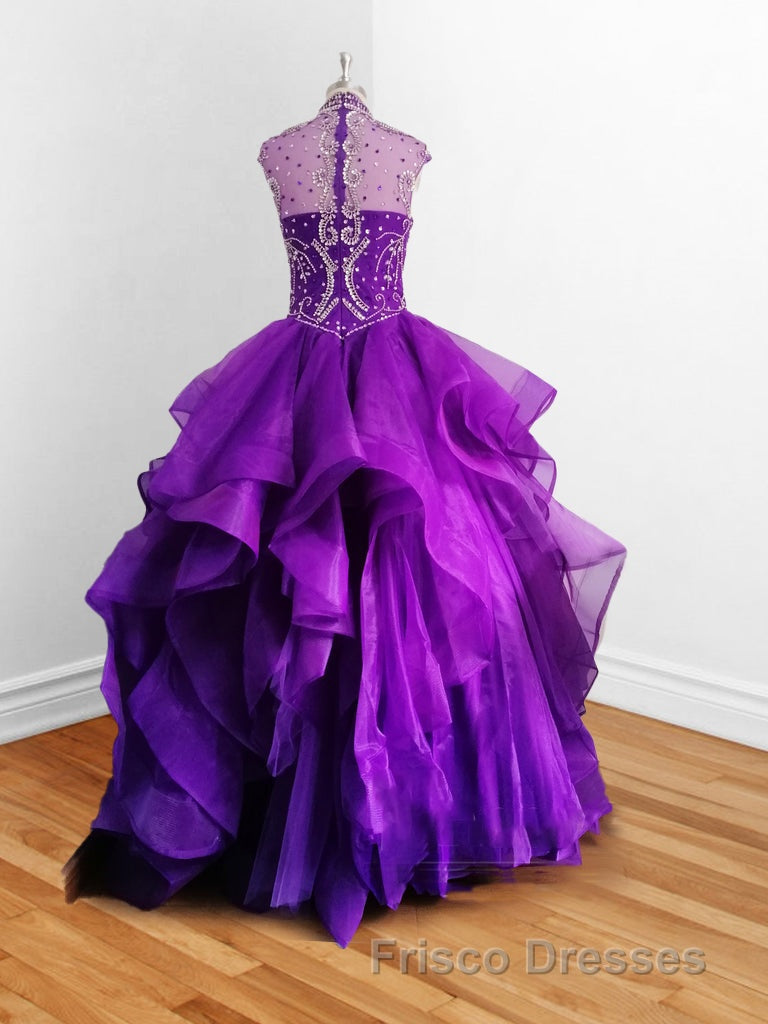 Royal Blue Organza High Neck Quinceanera Dress Burgundy Formal Prom Dress