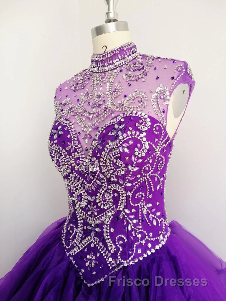 Royal Blue Organza High Neck Quinceanera Dress Burgundy Formal Prom Dress