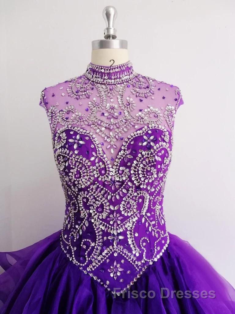 Royal Blue Organza High Neck Quinceanera Dress Burgundy Formal Prom Dress