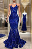 Royal Blue Formal Prom Dress, Spaghetti Formal Prom Dress, Lace Formal Prom Dress, Sparky Formal Prom Dress