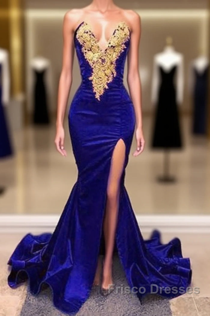 Royal Blue Formal Prom Dress With Slit , Formal Dress, Evening Dress, Dance Dress, Graduation Party Dress Main image