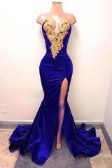 Royal Blue Prom Dress With Slit , Formal Dress, Evening Dress, Dance Dresses, Graduation Party Dress