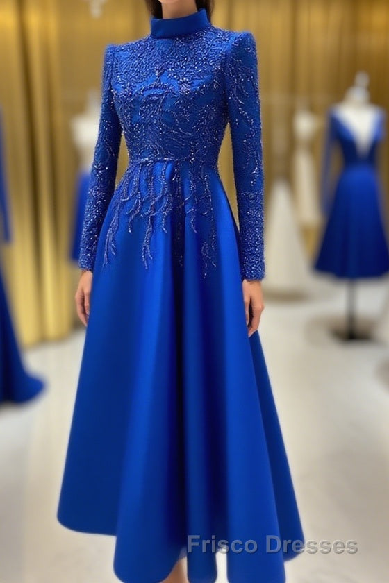 Royal blue Formal Prom Dress lace Beaded evening Dress,Wedding Party Dress Main image