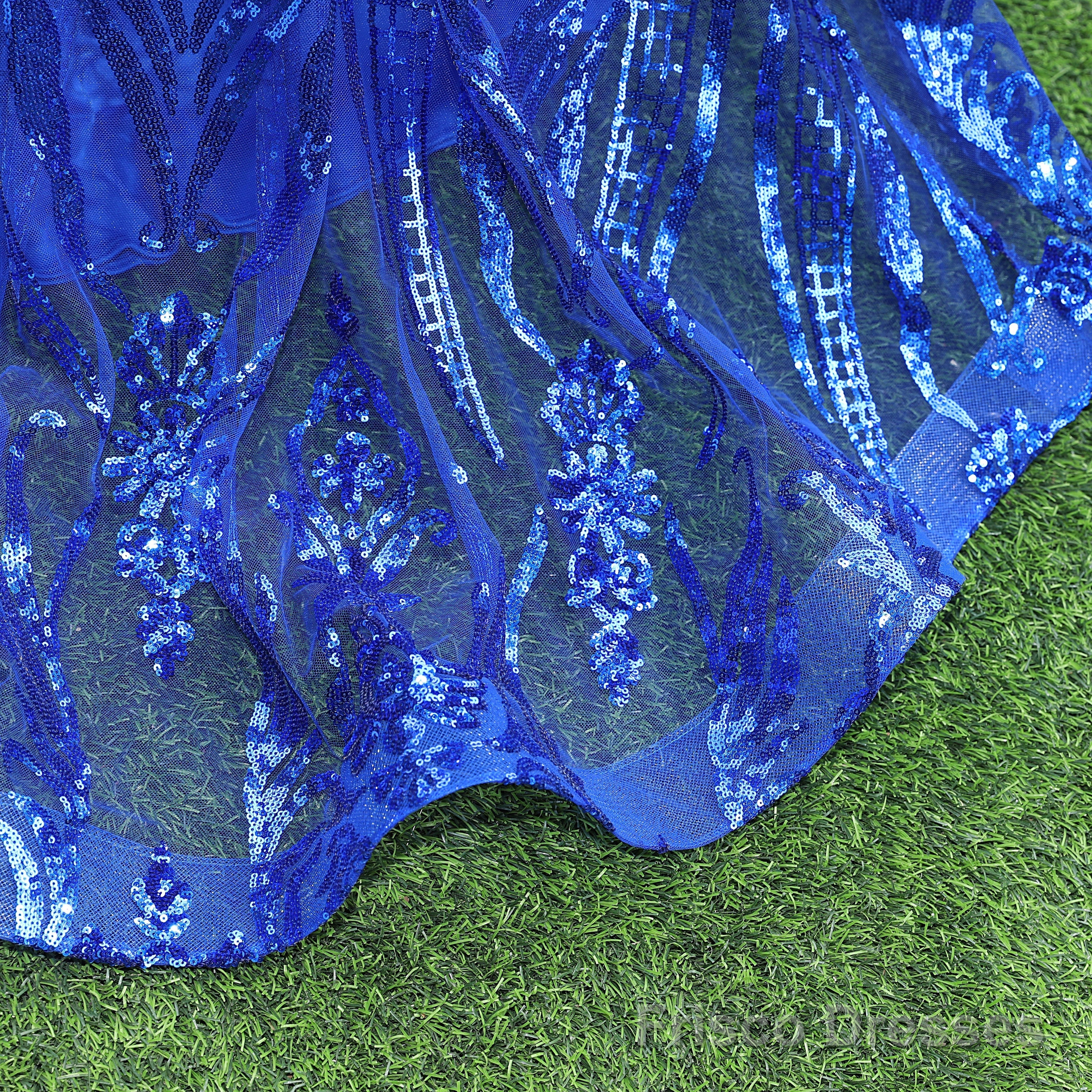 Royal Blue Prom Dresses Sequins V Neck Mermaid Women Evening Dresses Sleeveless