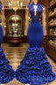 Royal Blue Robe De Soiree Mermaid Long Sleeves Flowers Lace Beaded Sexy Long Party Formal Prom Dress Formal Prom Gown Formal Dress