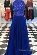 Royal Blue Round Neck Long Formal Prom Dress, Blue Evening Dress