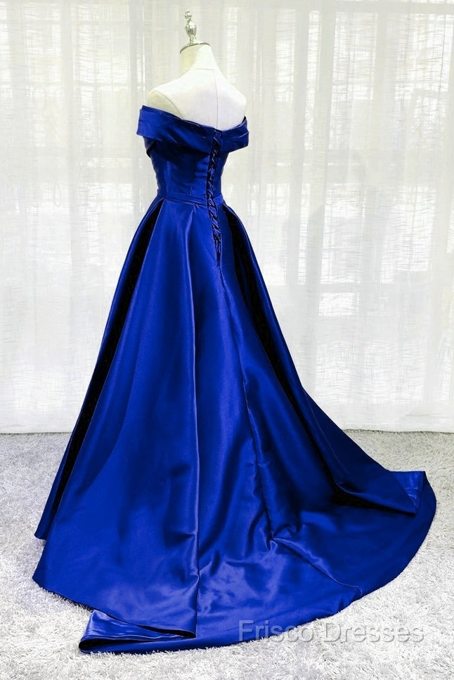 Royal Blue Satin A-Line Long Party Dress, Simple Long Formal Prom Dress Formal Dress