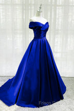 Royal Blue Satin A-Line Long Party Dress, Simple Long Formal Prom Dress Formal Dress