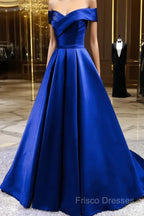 Royal Blue Satin A-Line Long Party Dress, Simple Long Formal Prom Dress Formal Dress