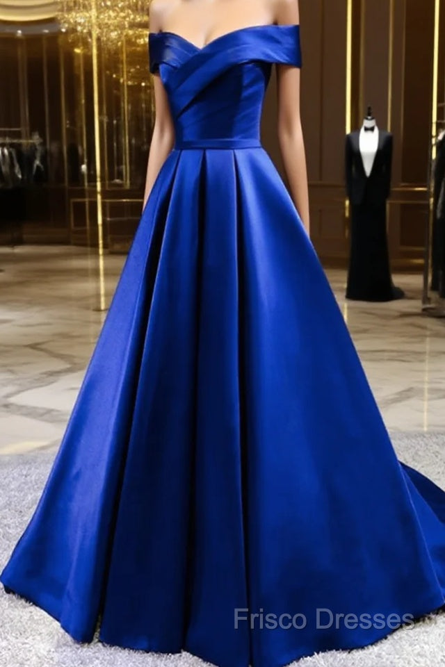 Royal Blue Satin A-Line Long Party Dress, Simple Long Formal Prom Dress Formal Dress