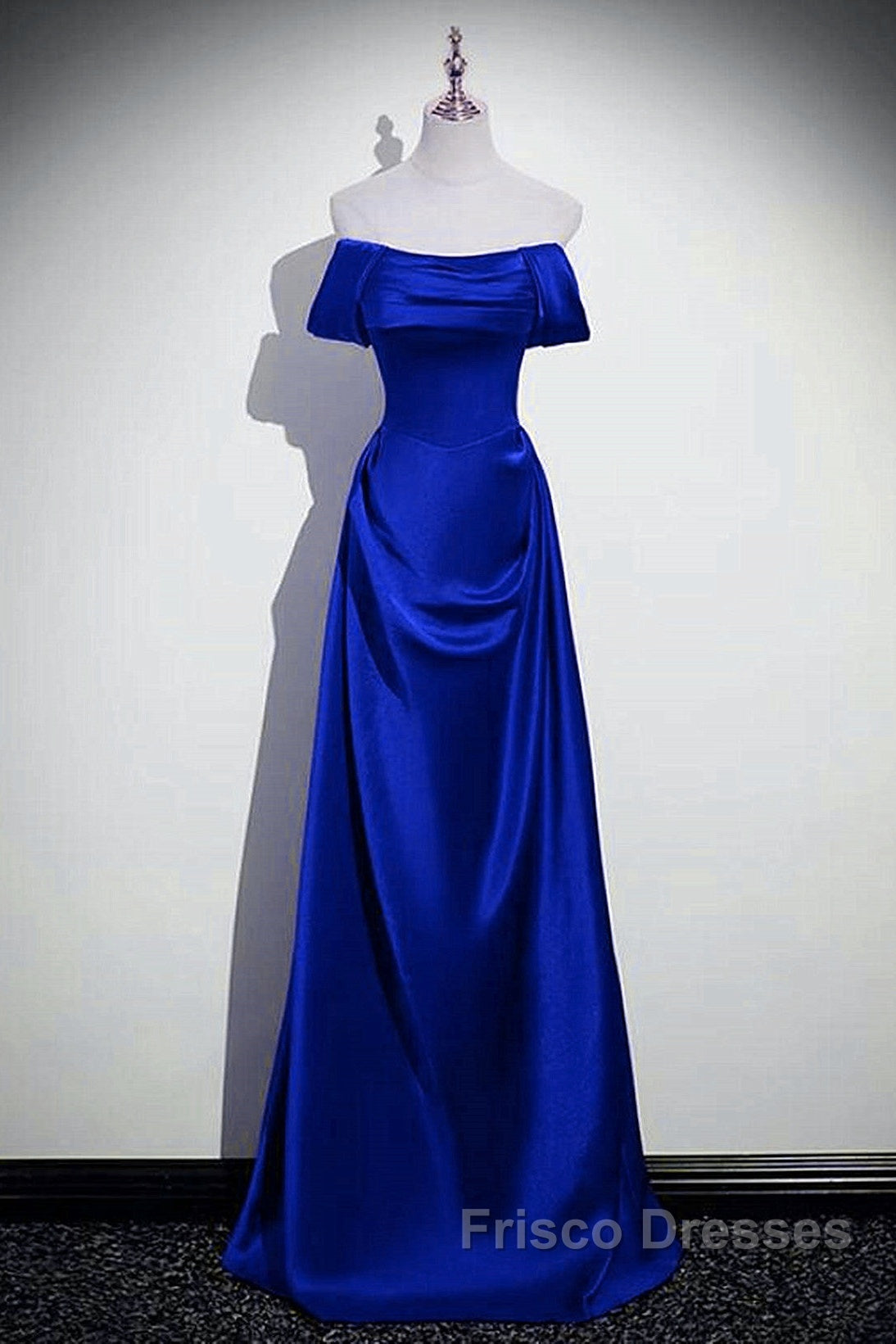 Royal Blue Satin A-Line Simple Long Party Dress, Royal Blue Satin Floor Length Formal Prom Dress Secondary image
