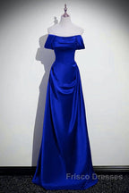 Royal Blue Satin A-Line Simple Long Party Dress, Royal Blue Satin Floor Length Formal Prom Dress