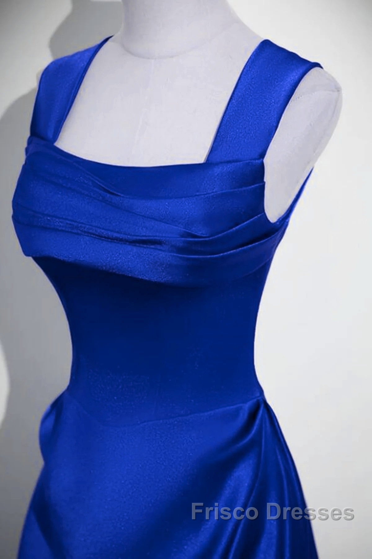 Royal Blue Satin A-Line Simple Long Party Dress, Royal Blue Satin Floor Length Formal Prom Dress