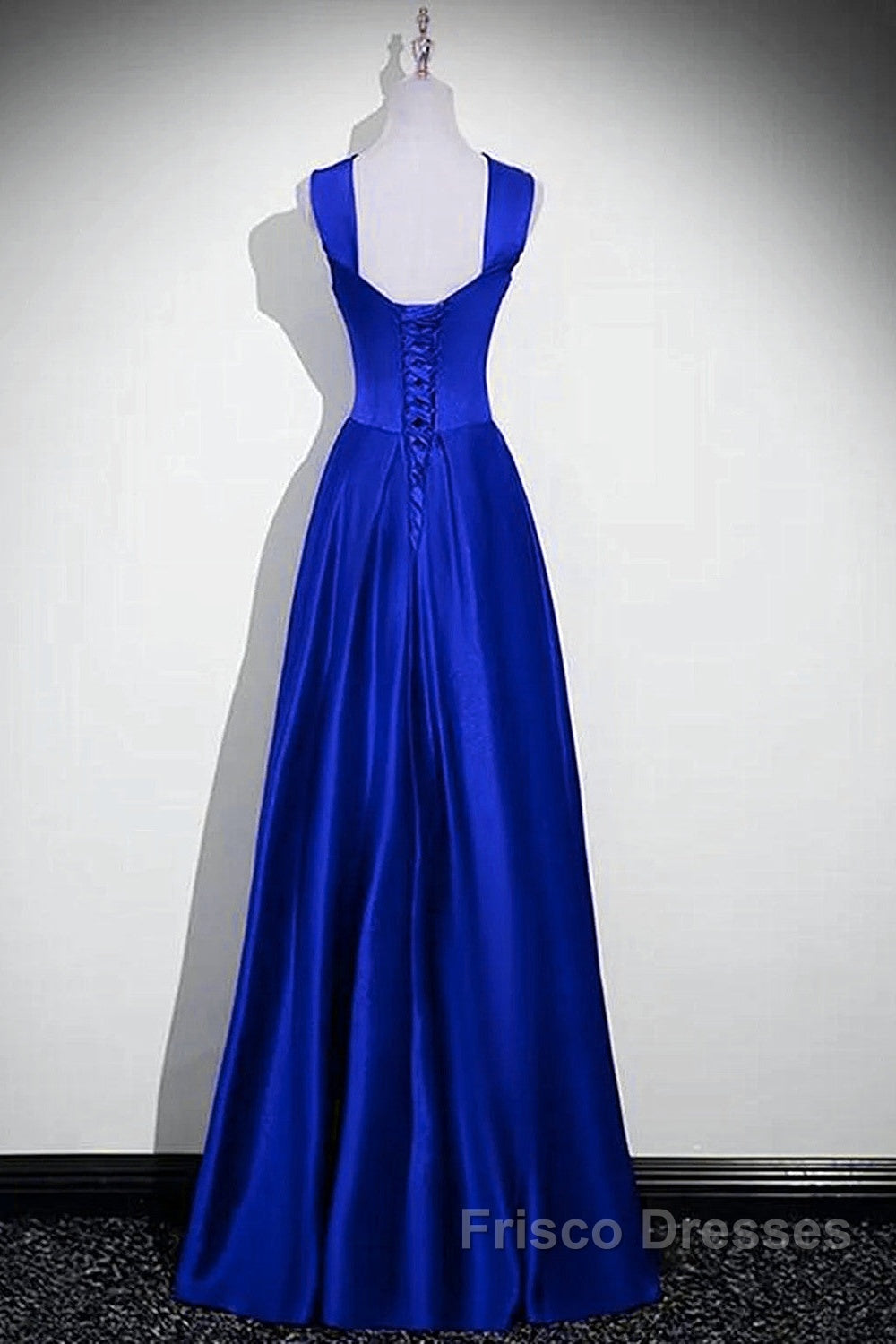 Royal Blue Satin A-Line Simple Long Party Dress, Royal Blue Satin Floor Length Formal Prom Dress