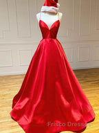 Royal Blue Satin A Line V Neck Long Formal Prom Dress