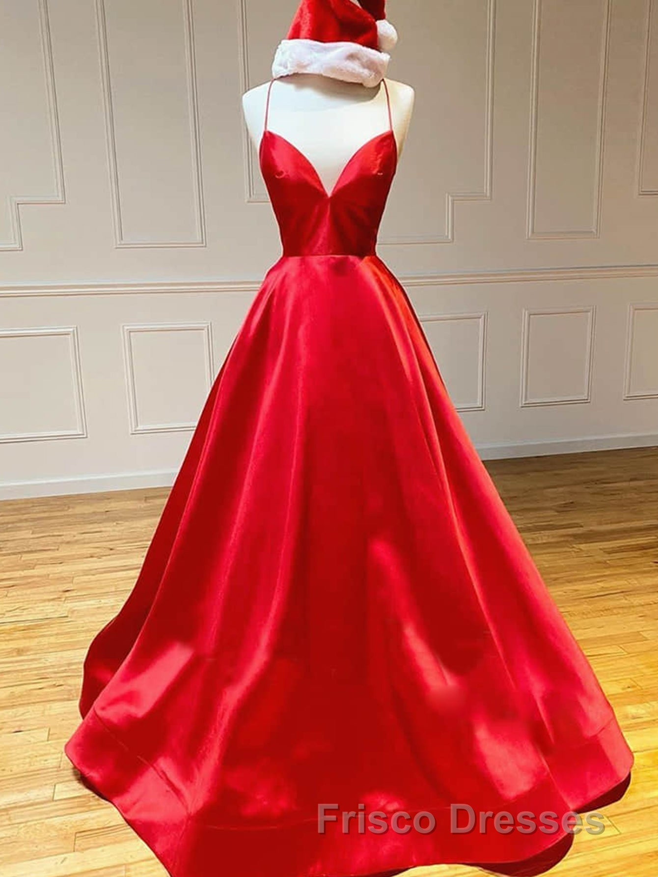 Royal Blue Satin A Line V Neck Long Formal Prom Dress