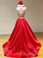 Royal Blue Satin A Line V Neck Long Formal Prom Dress