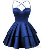 Royal Blue Satin Homecoming Dress Sweetheart Neck Tiered Short Graduation Dresses