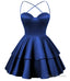 Royal Blue Satin Homecoming Dress Sweetheart Neck Tiered Short Graduation Dresses