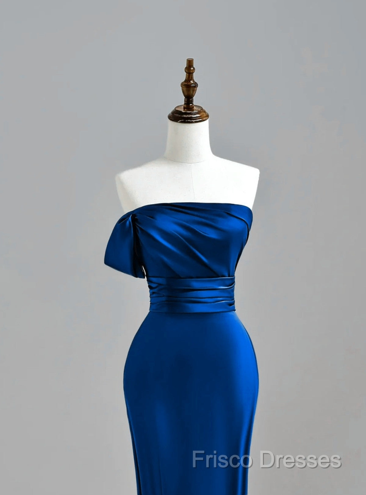 Royal Blue Satin Mermaid Scoop Long Party Dress, Royal Blue Formal Prom Dress Secondary image