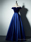Royal Blue Satin Velvet Off the Shoulder Prom Dress