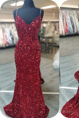 Royal Blue Sequin Beaded Mermaid Prom Dresses Spaghetti Straps